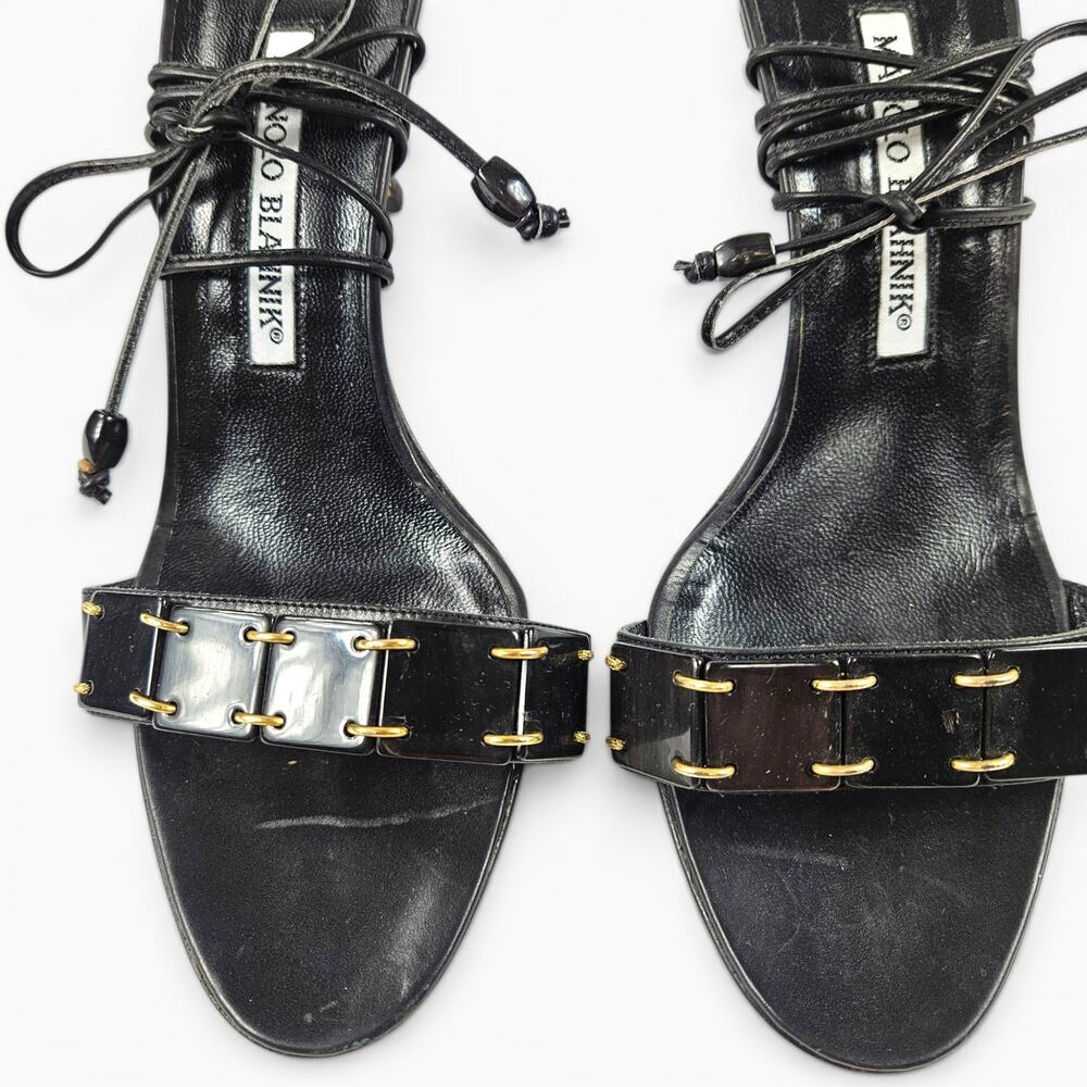 Y2k Manolo Blahnik Kitten Heels Strappy Black Leather - Size 35.5 (5) - Picture 3 of 6